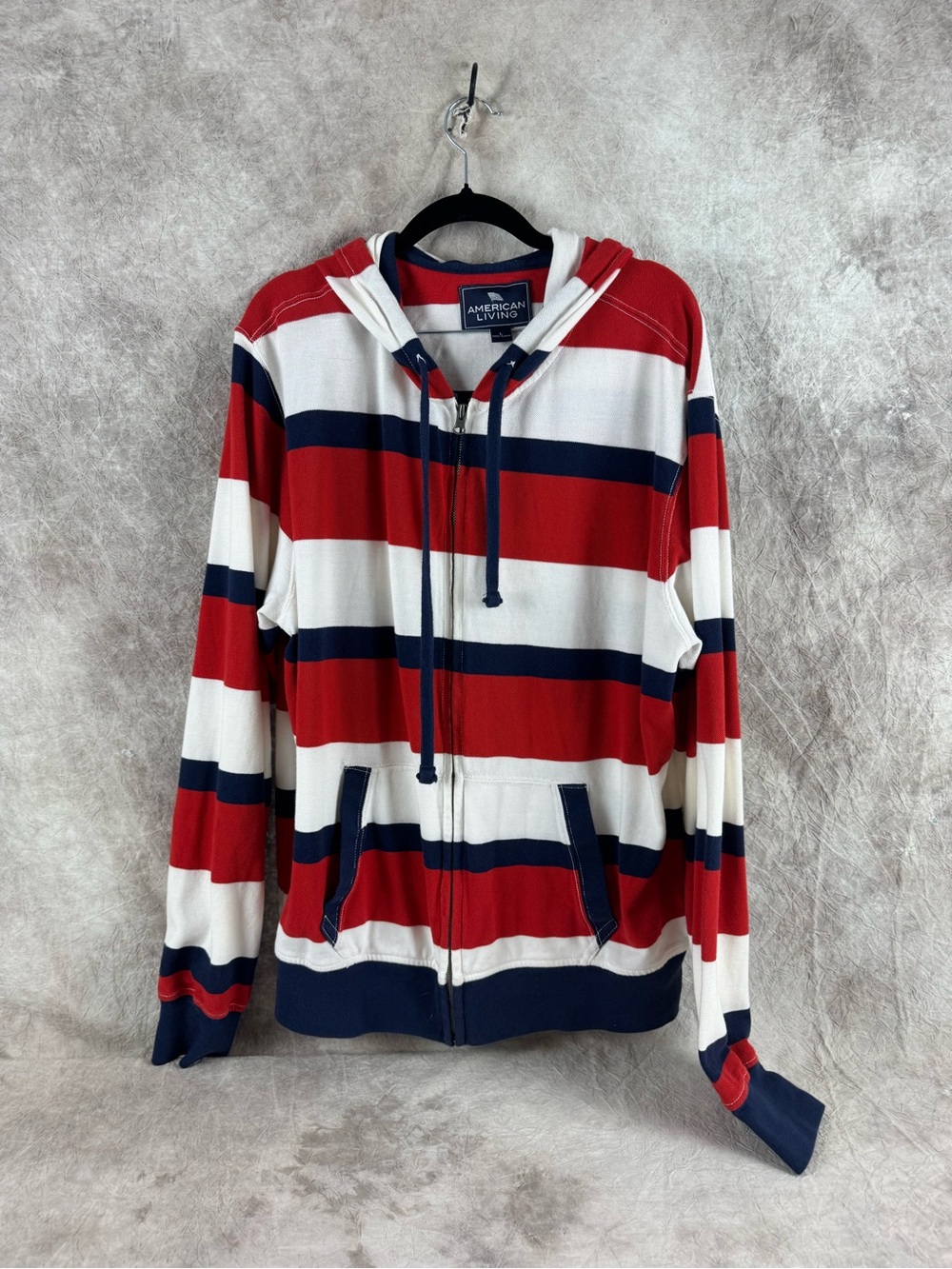 American Living women’s Red White & Navy Striped Zip-Up Hoodie Large